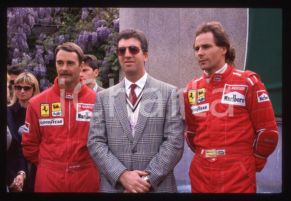 Fotografia d epoca originale 35mm vintage slide 1989 F1 Gerhard BERGER e Nigel MANSELL con Pietro FERRARI 1