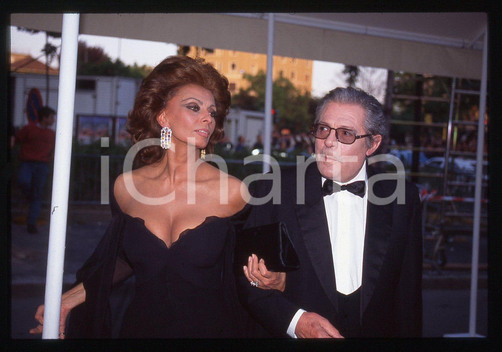 35mm vintage slide* 1995 MILANO Sophia LOREN e Marcello MASTROIANNI ai TELEGATTI