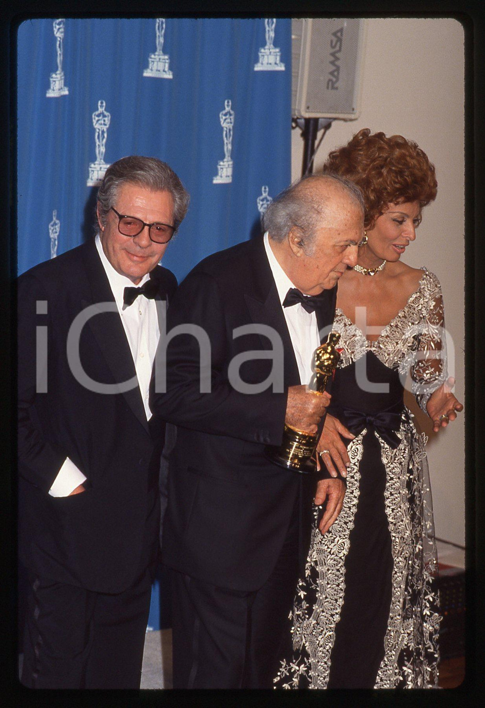 Fotografia d epoca originale 35mm vintage slide 1993 ACADEMY AWARDS  Marcello MASTROIANNI e Federico FELLINI 1