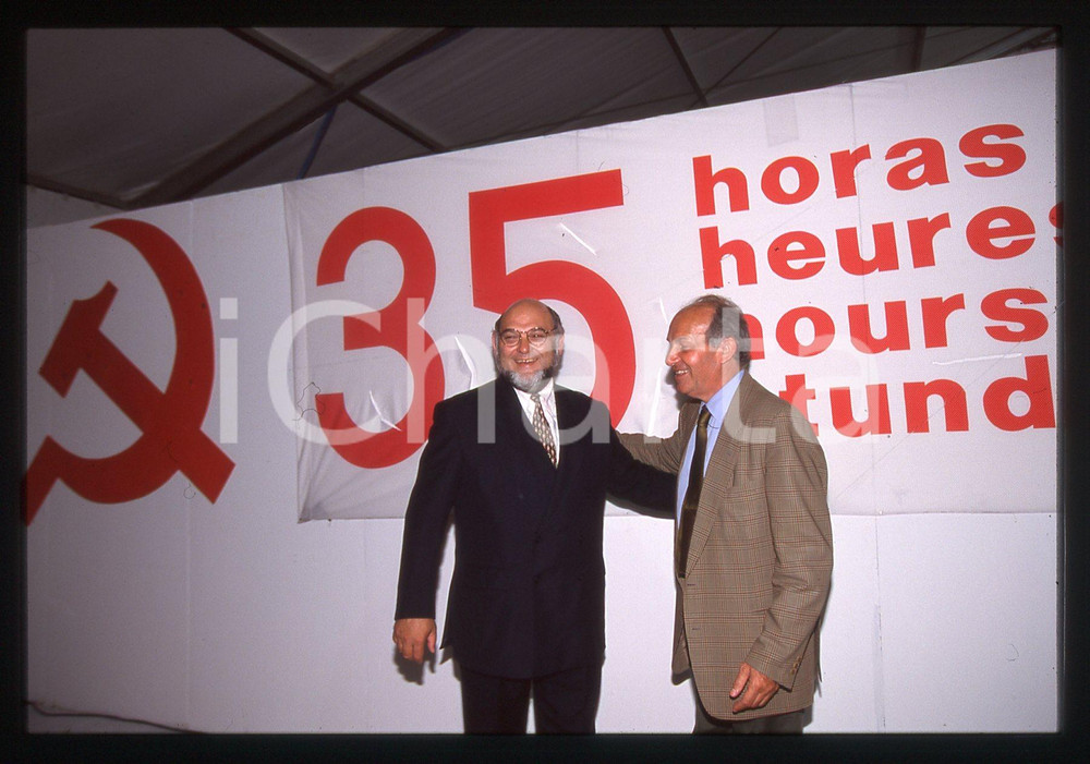 35mm vintage slide* 1998 POLITICA - PRC Fausto BERTINOTTI con PCF Robert HUE