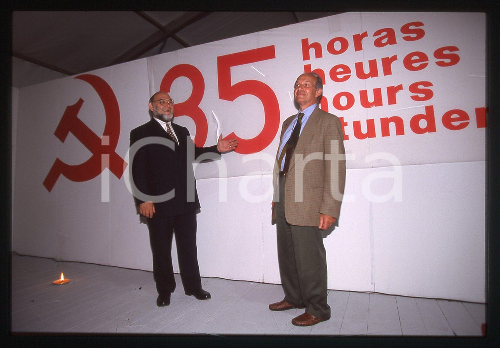 35mm vintage slide* 1998 POLITICA - PRC Fausto BERTINOTTI con PCF Robert HUE 17