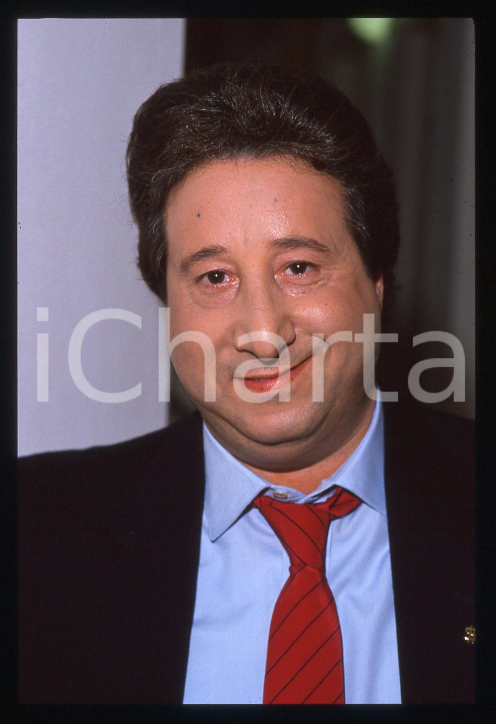 Fotografia d'epoca originale 35mm vintage slide* 1989 CANALE 5 - Alvaro VITALI ospite del programma ODIENS 1