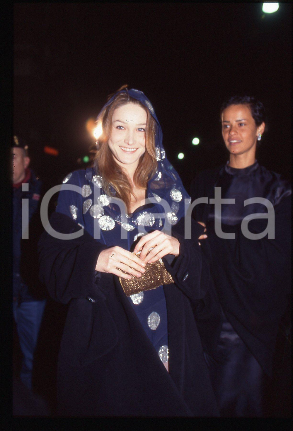 Fotografia d epoca originale 35mm vintage slide 1990ca MODA Carla Bruni Ritratto della modella ad un evento 1