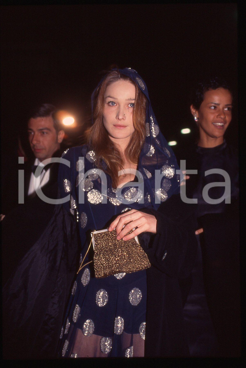 Fotografia d epoca originale 35mm vintage slide 1990ca MODA  Carla Bruni Ritratto modella ad un evento 1