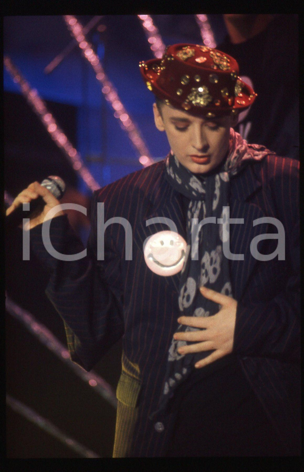 Fotografia d epoca originale 35mm vintage slide 1989 FESTIVAL di SANREMO Boy GEORGE live al PALABARILLA 6 1