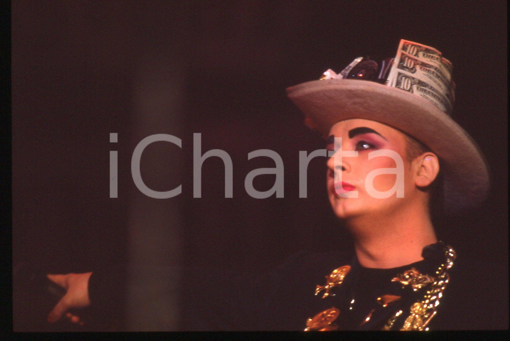 Fotografia d epoca originale 35mm vintage slide 1987 FIRENZE Boy GEORGE durante un concerto del tour SOLD 10 1