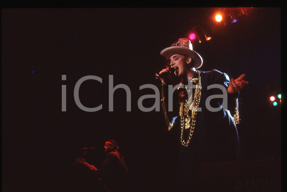 Fotografia d epoca originale 35mm vintage slide 1987 FIRENZE Boy GEORGE durante un concerto del tour SOLD 12 1