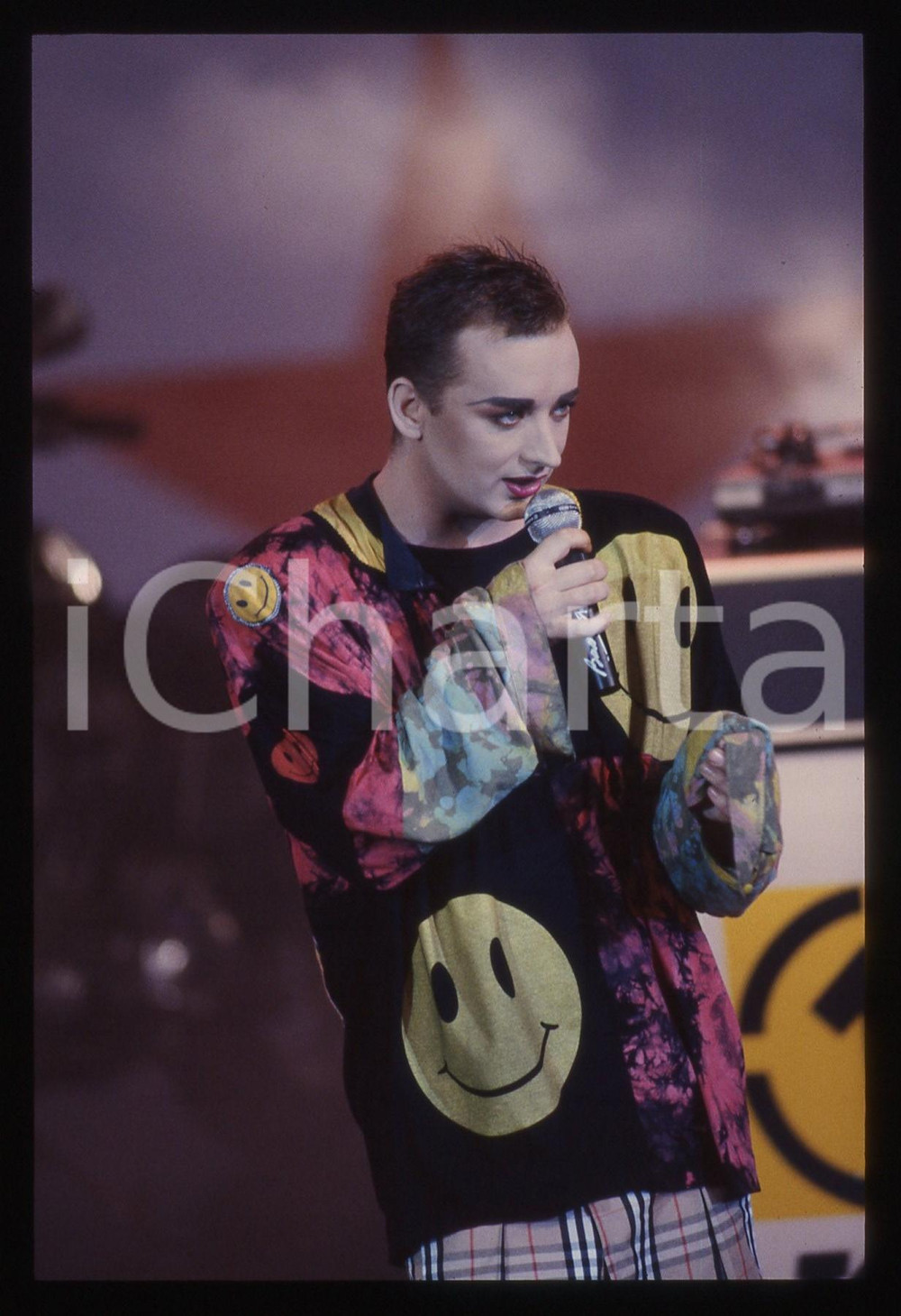 Fotografia d epoca originale 35mm vintage slide 1988 MILANO Rolling Stone Boy GEORGE a 1,2,3 JOVANOTTI 1
