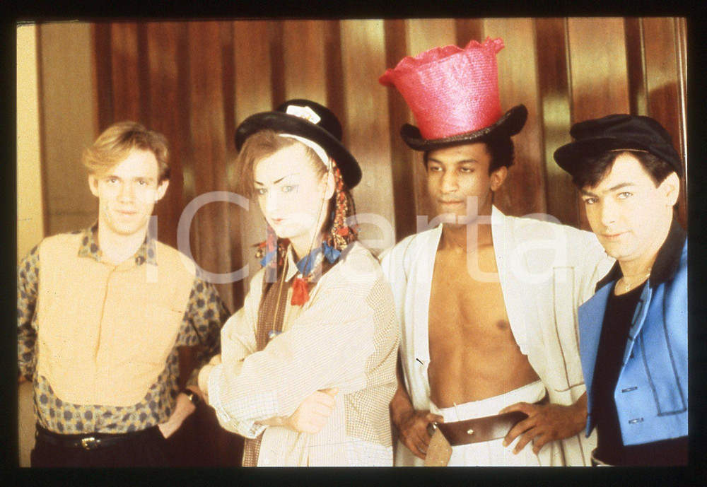 Fotografia d epoca originale 35mm vintage slide 1983 MUSICA Boy GEORGE con il gruppo CULTURE CLUB 2 1