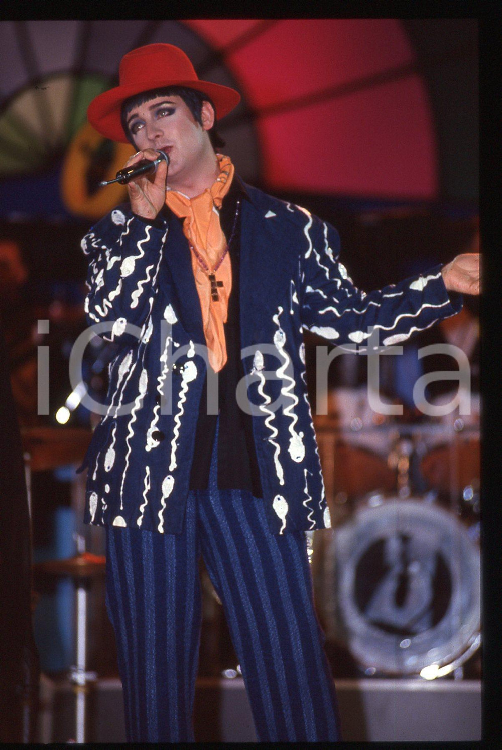 Fotografia d epoca originale 35mm vintage slide 1990ca MUSICA Boy GEORGE durante un concerto 4 1