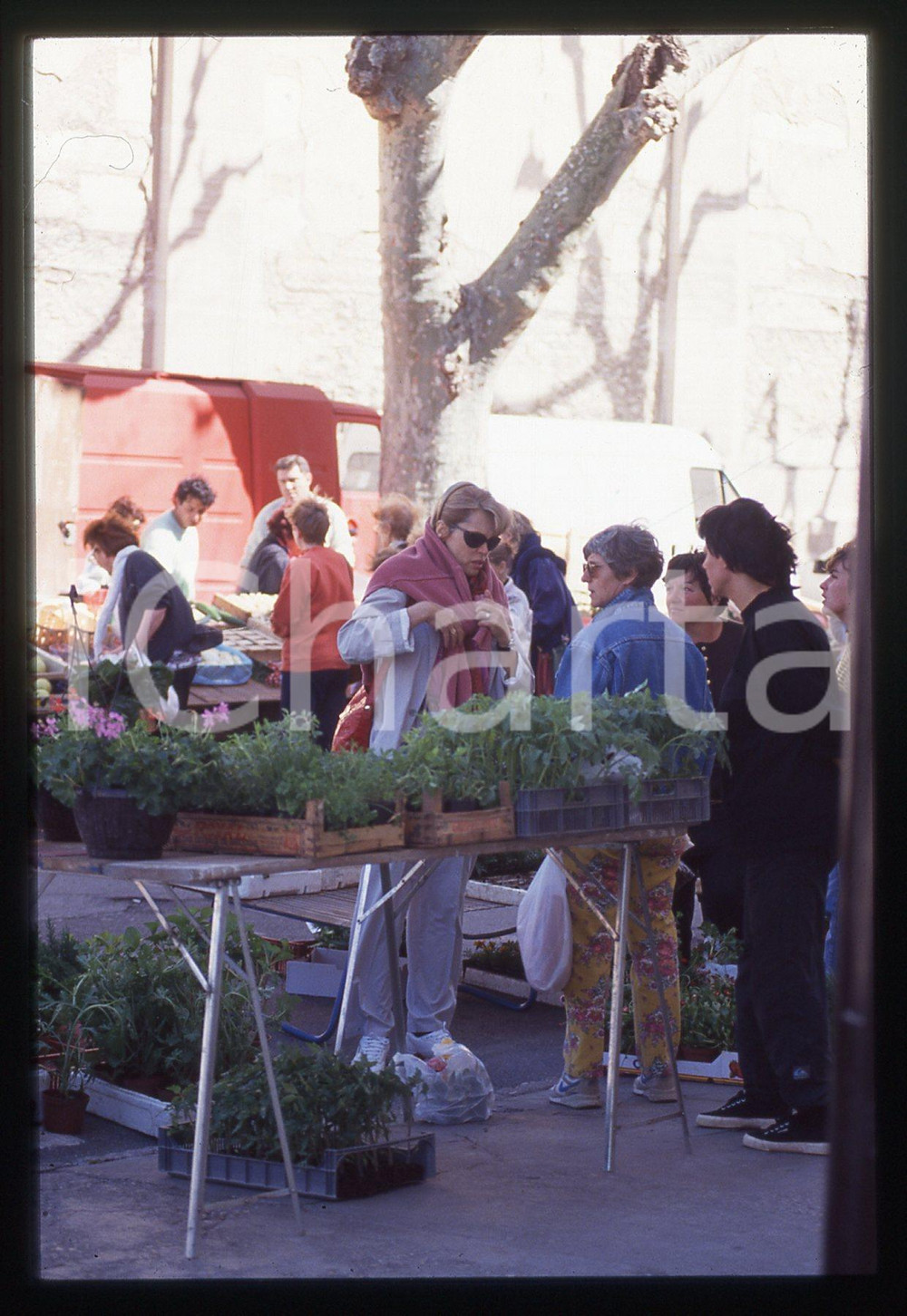 35mm vintage slide* 1990ca PROVENZA Amanda LEAR paparazzata al mercato (5)