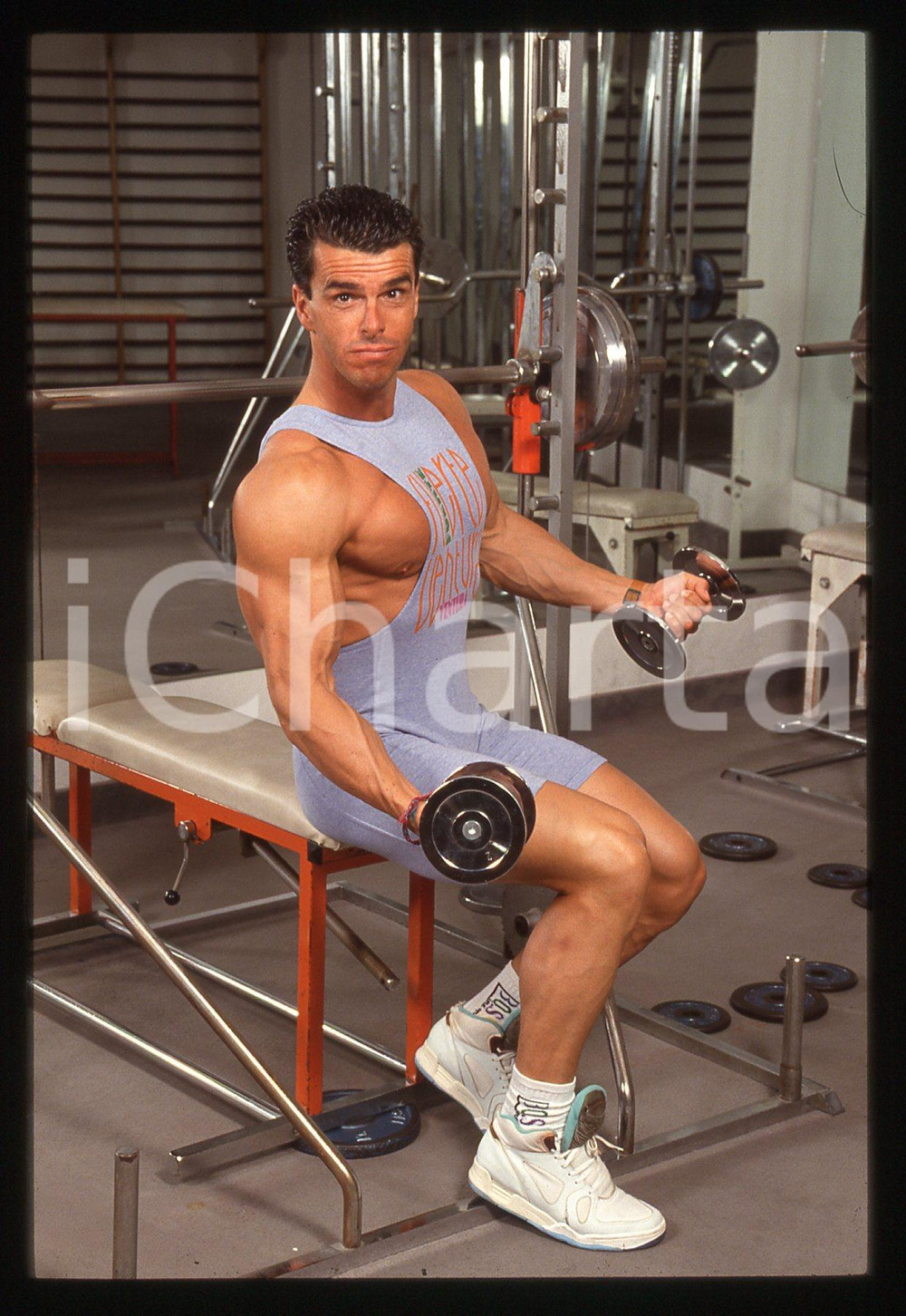 35mm vintage slide* 1990ca ITALIA COSTUME Edoardo SOLDO ritratto in palestra (7)