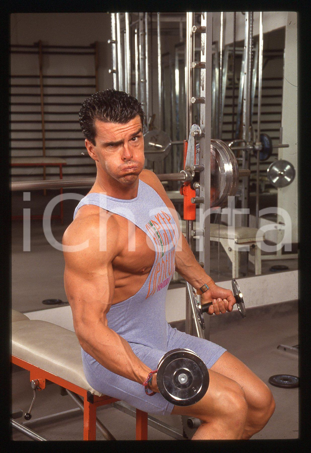 35mm vintage slide* 1990ca ITALIA COSTUME Edoardo SOLDO ritratto in palestra *14