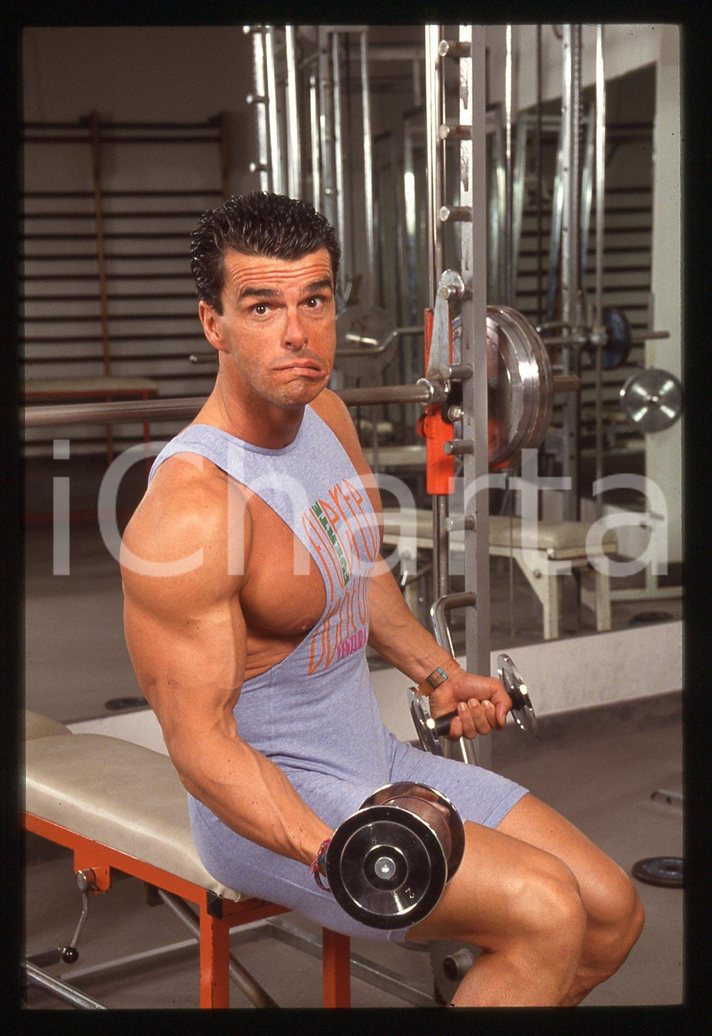 35mm vintage slide* 1990ca ITALIA COSTUME Edoardo SOLDO ritratto in palestra *15
