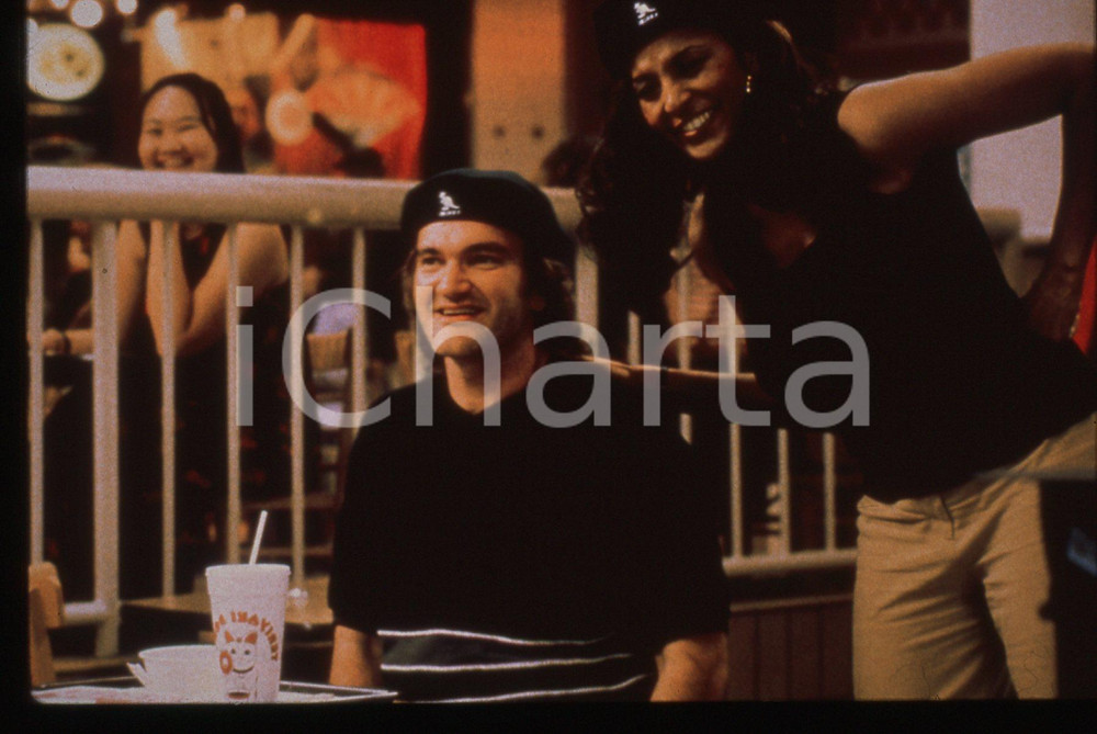 Fotografia d epoca originale 35mm vintage slide 1997 JACKIE BROWN Quentin TARANTINO e Pam GRIER sul set 1