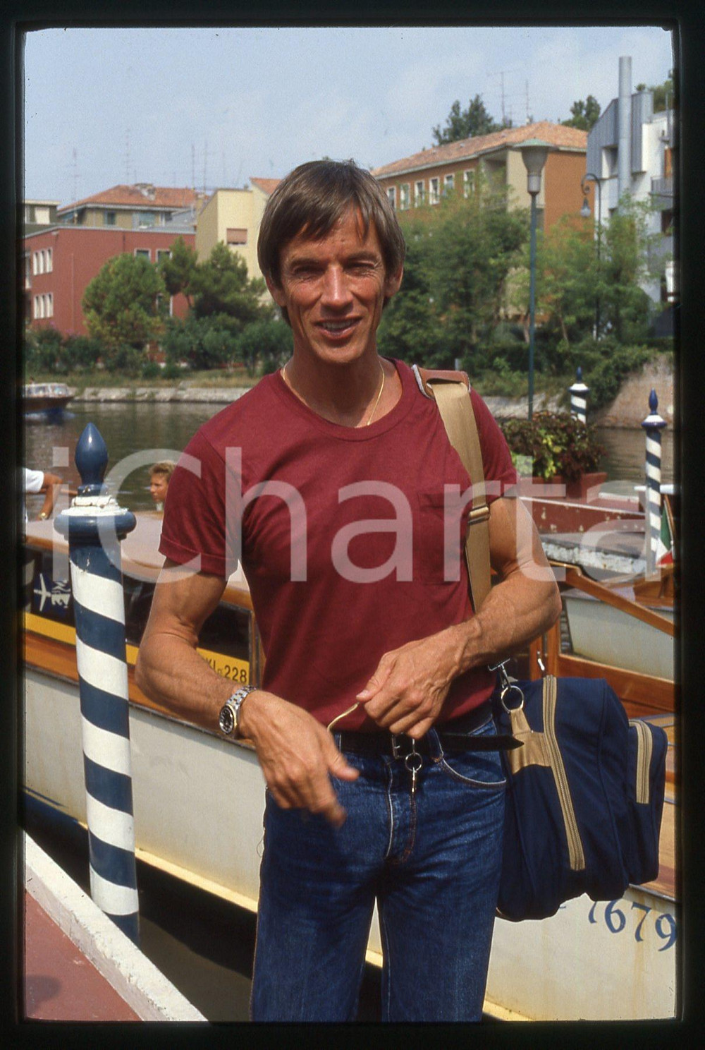 35mm vintage slide*1985 LIDO VENEZIA Scott GLENN arriva al Festival del Cinema 7