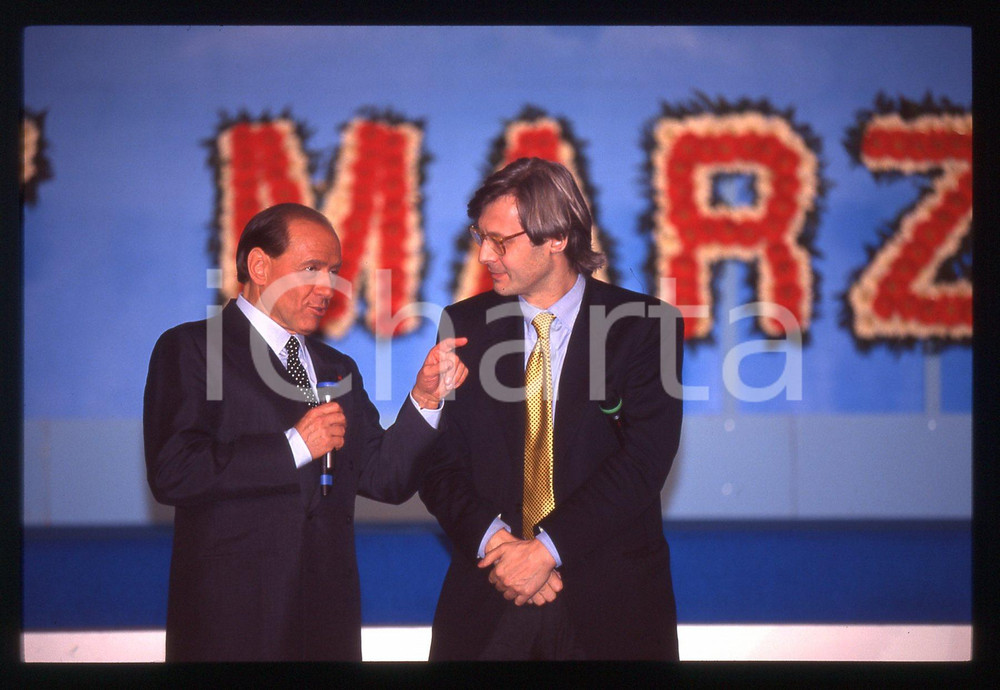 Silvio BERLUSCONI e Vittorio SGARBI FORZA ITALIA 1996 * 35 mm vintage slide 3