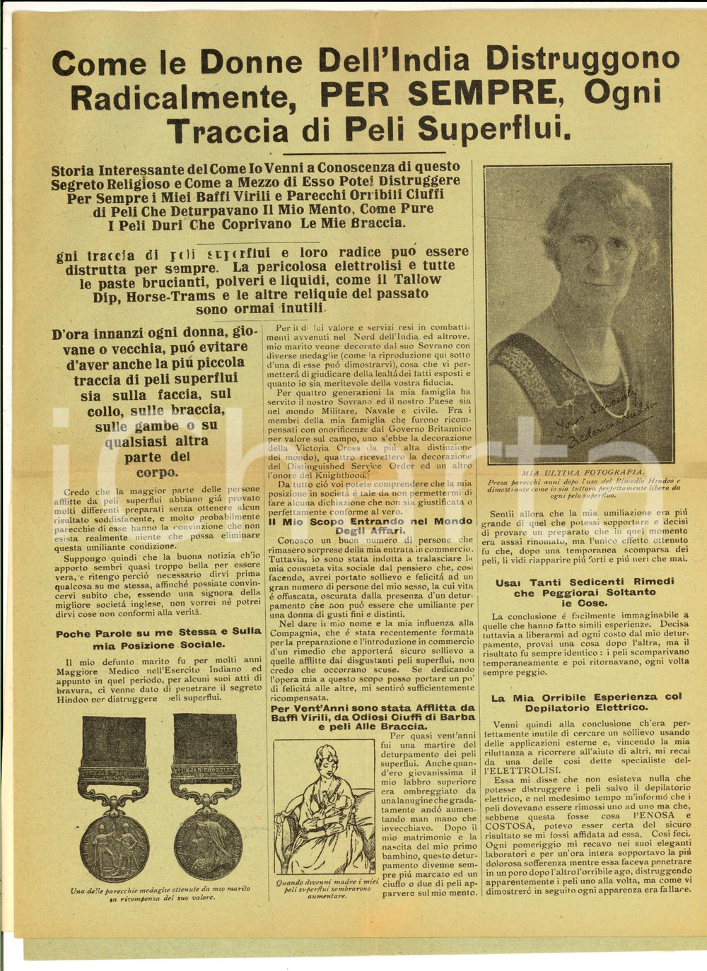 Materiale pubblicitario d’epoca 1930 Ditta Frederica HUDSON Distruttore HINDOO peli superflui donne Pubblicità 1