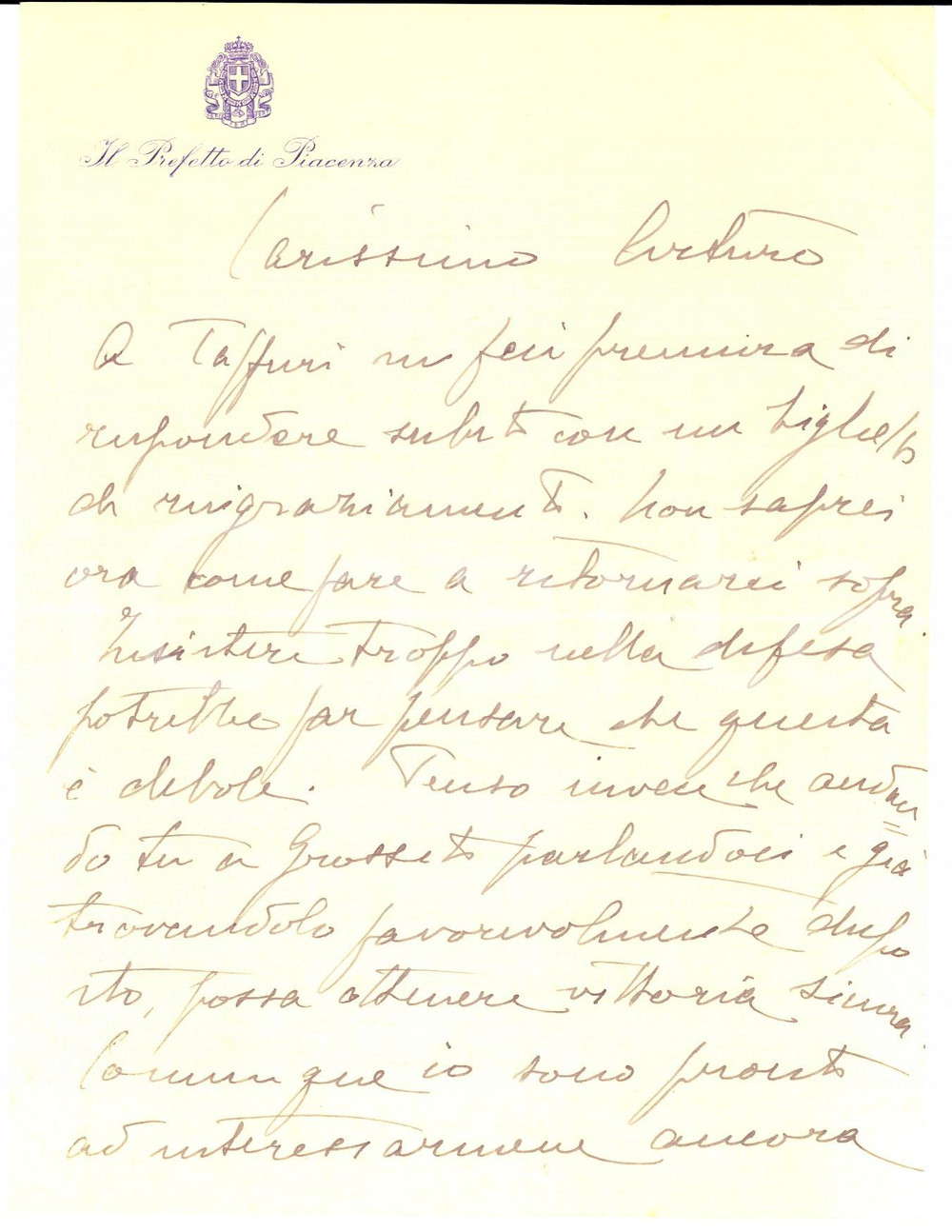 Manoscritto, lettera originale 1931 PIACENZA Lettera privata prefetto Giovanni SELVI  Nobiltà di famiglia 1