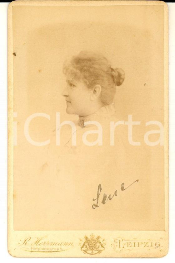 Fotografia d epoca originale 1897 GRIMMA Ritratto di donna di profilo  Foto Rudolf HERMANN LEPIZIG CDV 1