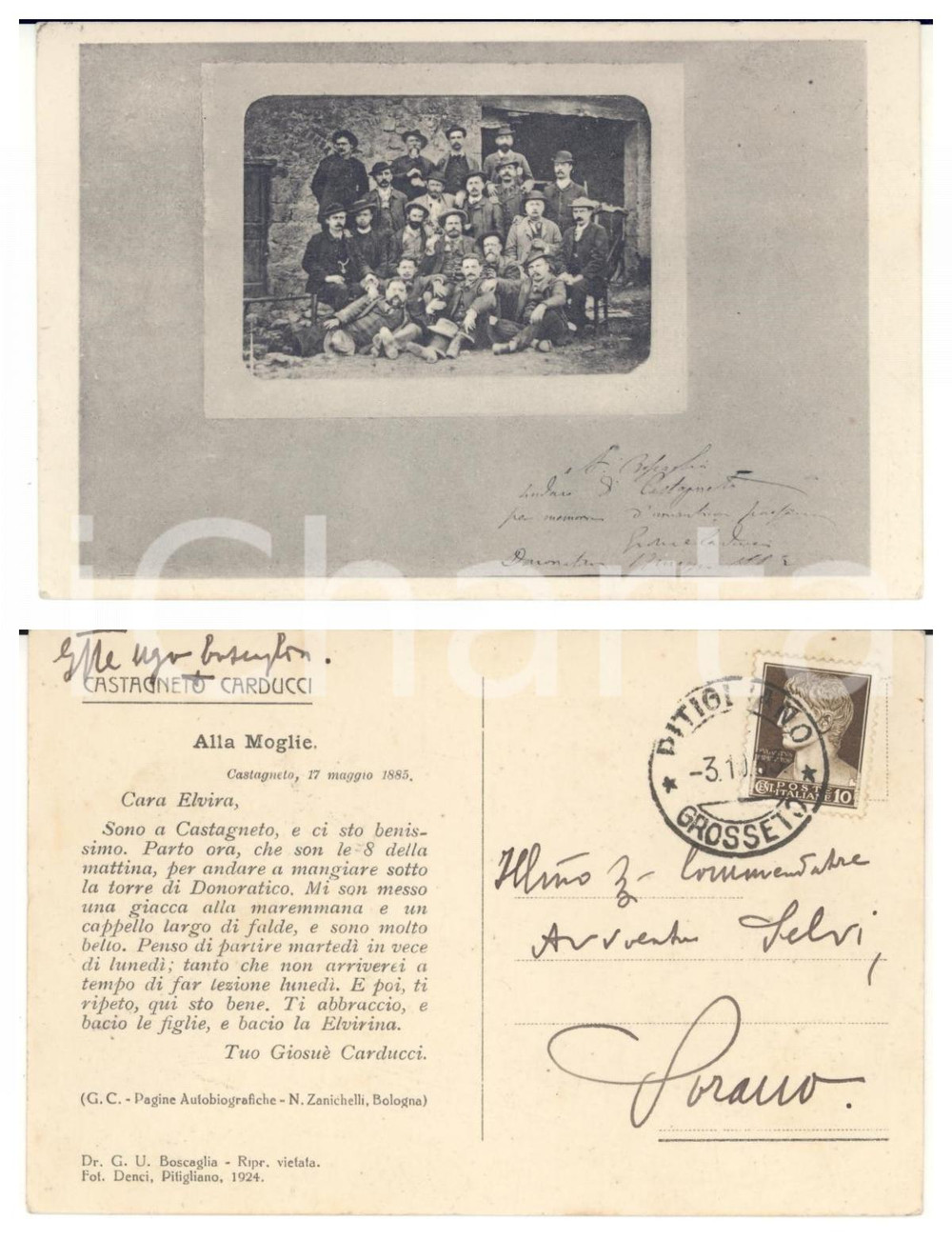 Cartolina originale da collezione 1931 CASTAGNETO CARDUCCI Cartolina Giosué Carducci ritratto  Gian Ugo BOSCAGLIA 1