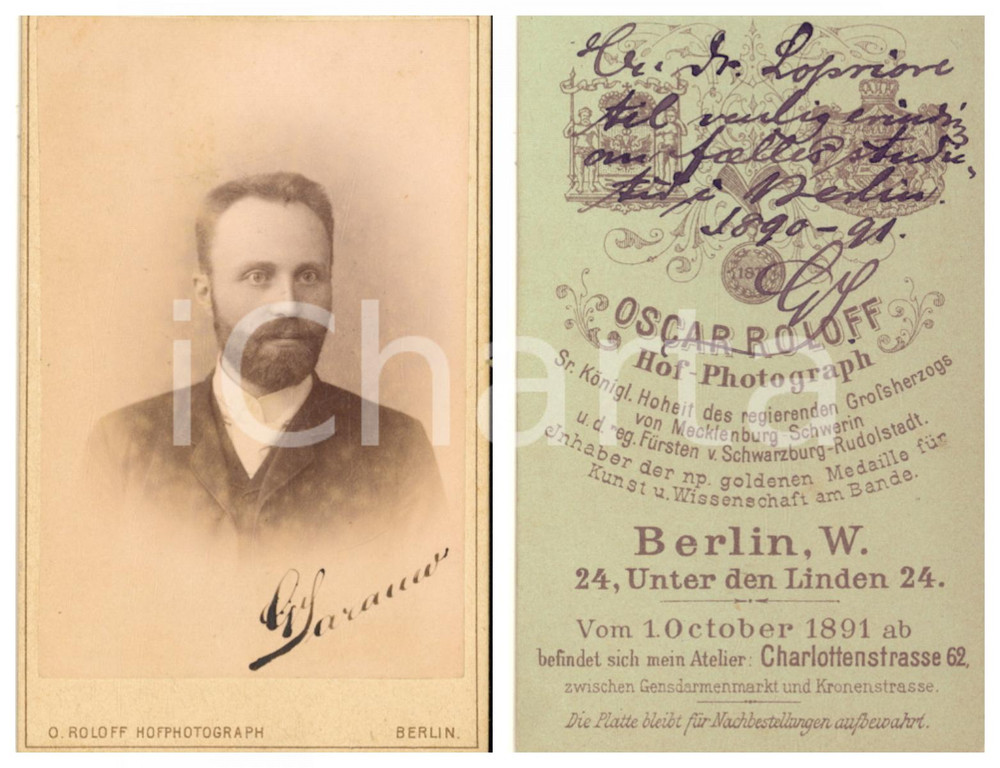 1891 BERLIN Portrait of Georg SARAUW  - Photo Oscar ROLOFF CDV - AUTOGRAPH