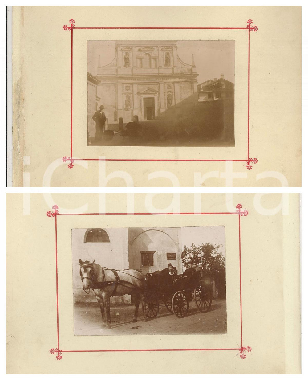 1898 TRIVOLZIO Chiesa SS. Cornelio e Cipriano - Calesse Società DANUBIO *2 foto