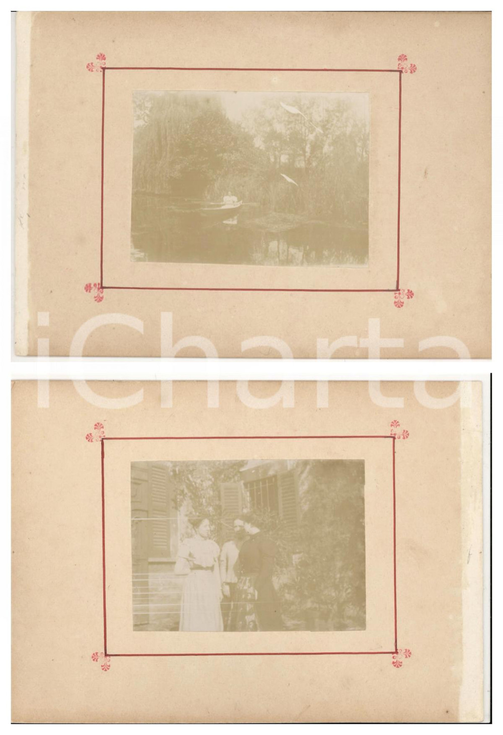 1898 TRIVOLZIO Tre donne in giardino - Donna in canoa nella campagna *2 foto