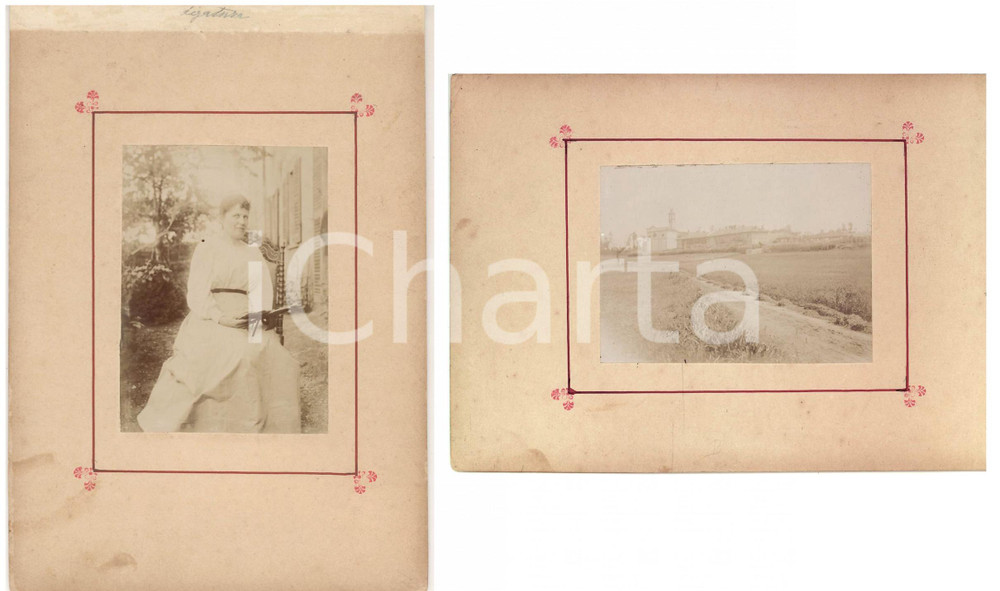 1898 TRIVOLZIO (PV) Donna in lettura - Veduta con chiesa e cascina *Lotto 2 foto