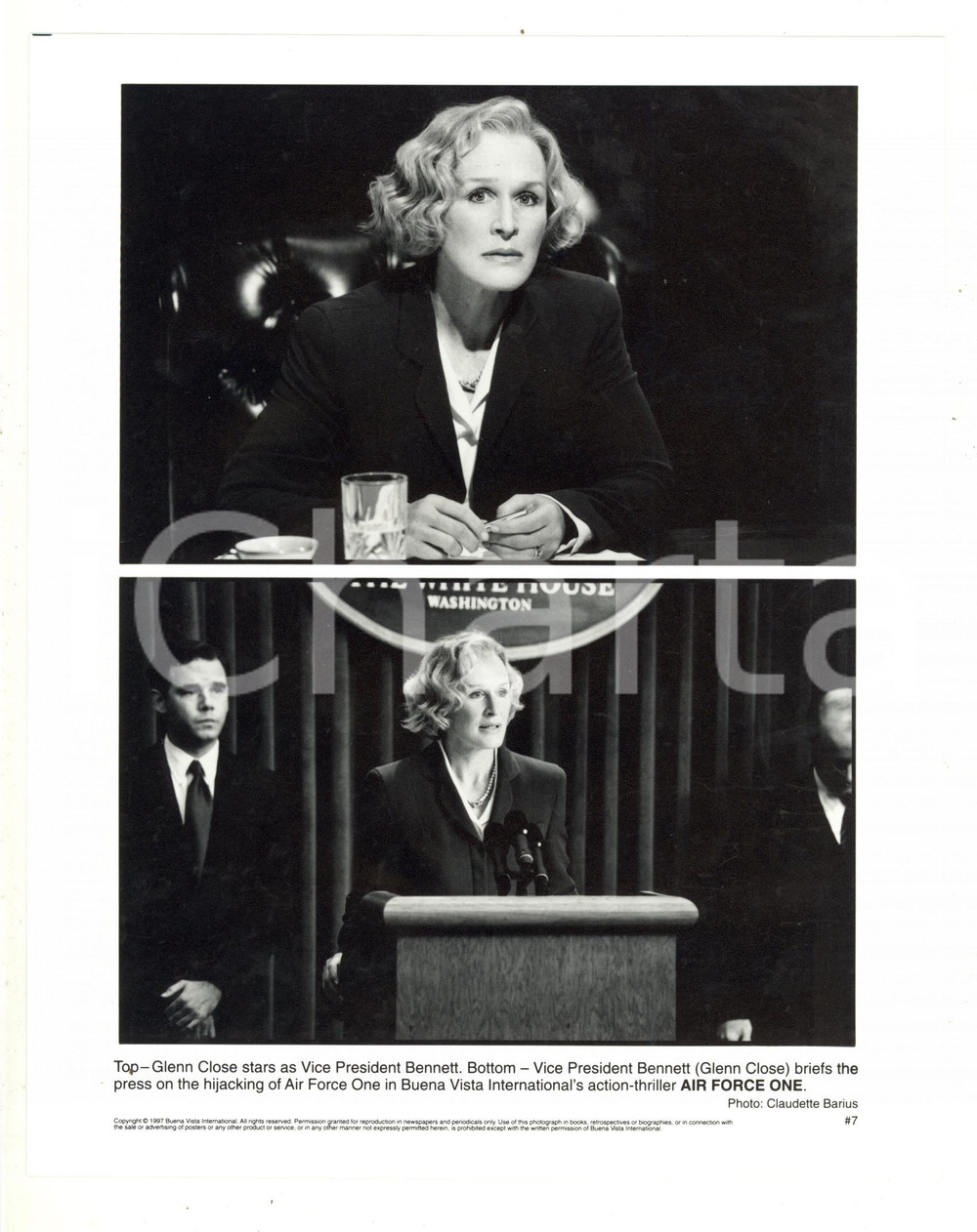 1997 CINEMA "AIR FORCE ONE" Wolfgang PETERSEN - Glenn CLOSE - Foto 21x26 cm