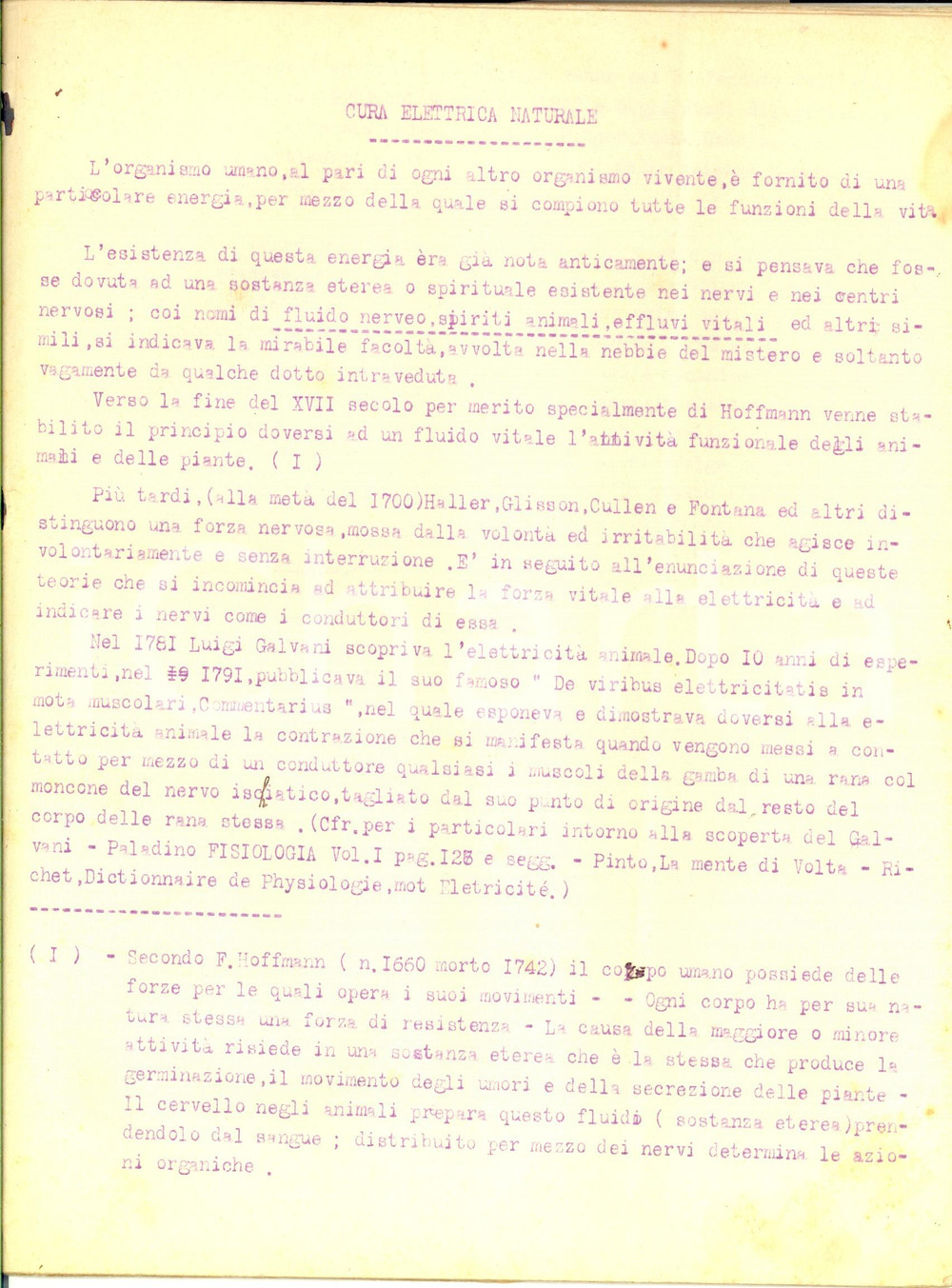 1930 ca Roberto RUSSITANO Cura elettrica naturale *Dattiloscritto INEDITO 21 pp.