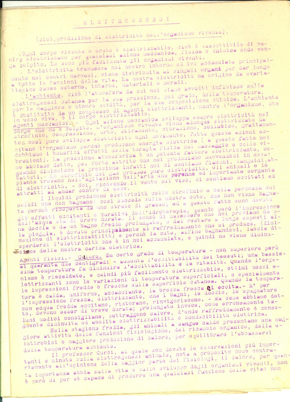 1930 ca MEDICINA Roberto RUSSITANO Elettrogenesi *Dattiloscritto INEDITO 7 pp.