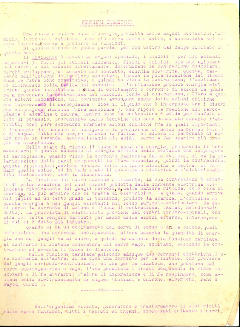 1930 ca Roberto RUSSITANO Funzioni termiche nell'organismo *Dattiloscritto 5 pp.