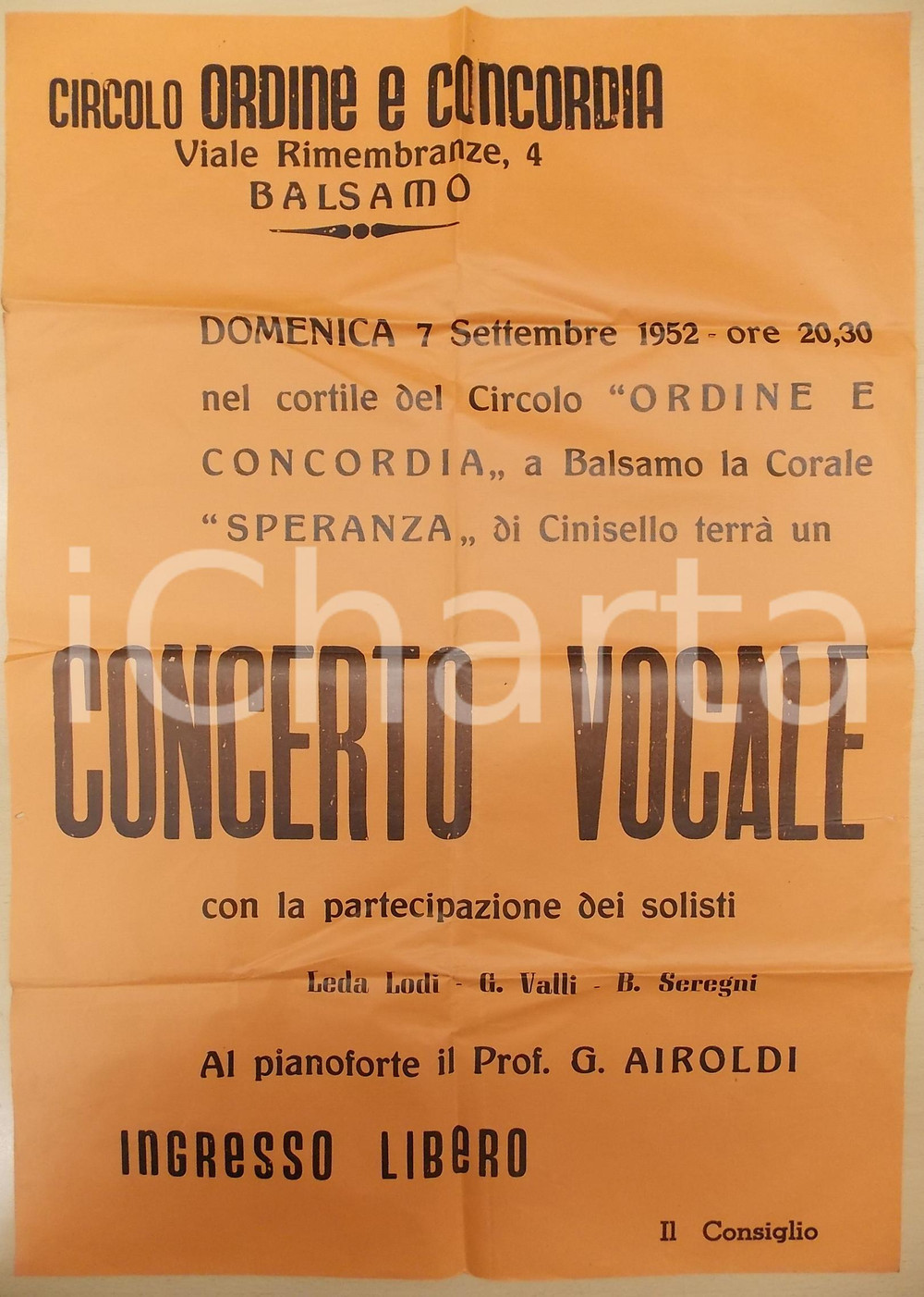 1952 CINISELLO BALSAMO Circolo Ordine e Concordia - Concerto Coro LA SPERANZA