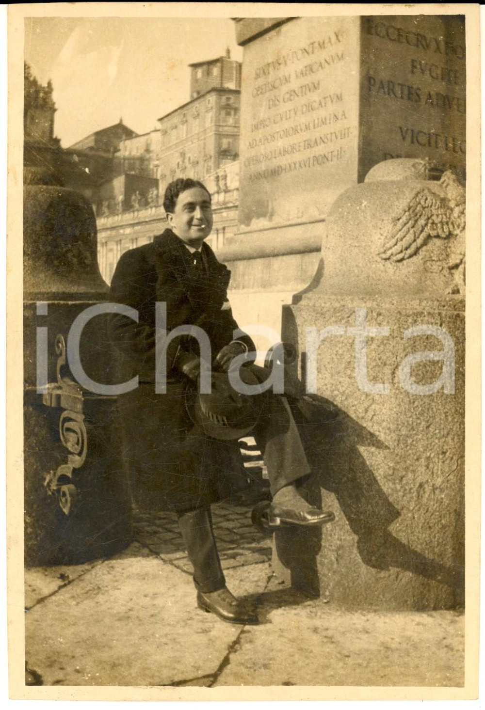1925 ca ROMA Obelisco Vaticano - Ritratto di giovane uomo *Foto 12x18 cm