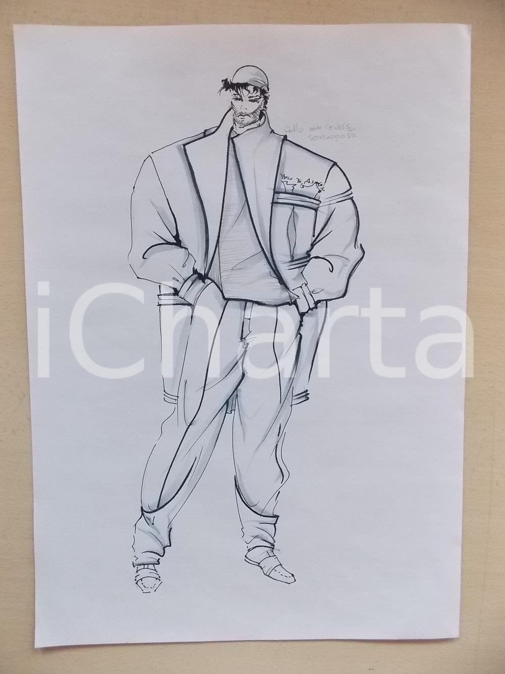 1980 ca MODA UOMO INVERNO Completo con cappotto  - Bozzetto 25x35