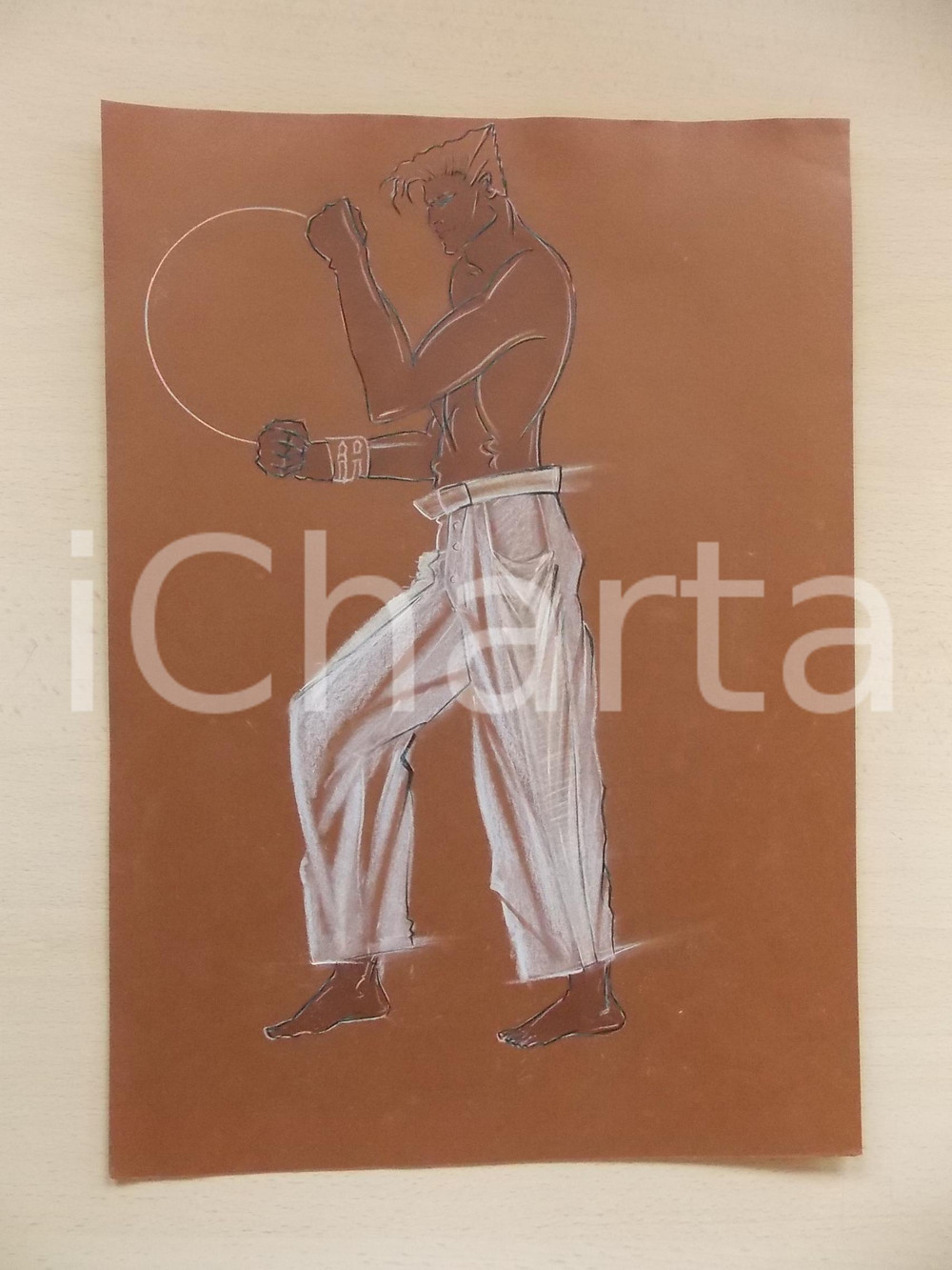 1980 ca MODA UOMO ESTATE Pantalone lungo bianco - Bozzetto 25x35 cm