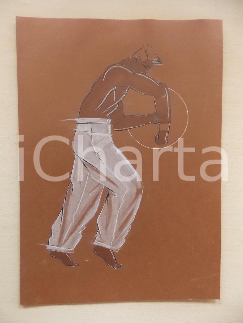 1980 ca MODA UOMO ESTATE Pantalone lungo con risvolto - Bozzetto 25x35 cm