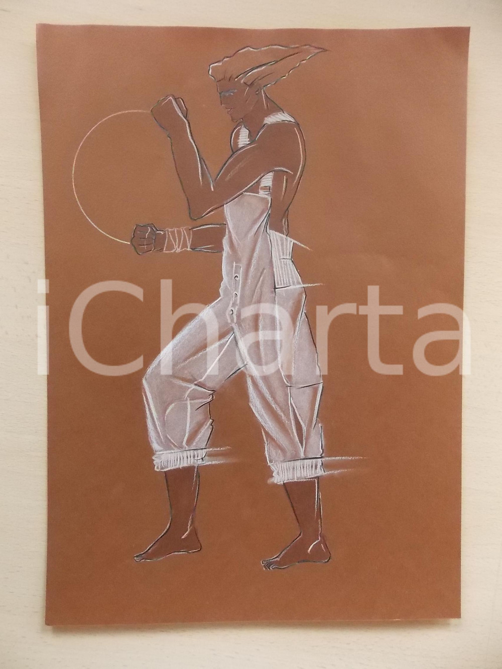 1980 ca MODA UOMO ESTATE Salopette con bottoni e risvolto - Bozzetto 25x35 cm