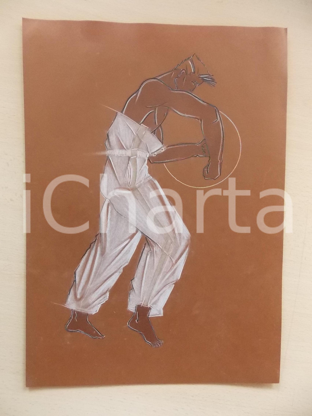 1980 ca MODA UOMO ESTATE Tuta lunga con bottoni - Bozzetto 25x35 cm