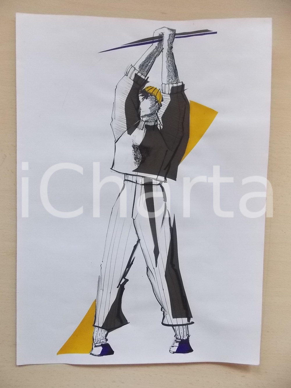 1980 ca MODA UOMO SPORT Completo pullover e pantalone (1) - Bozzetto 25x35 cm