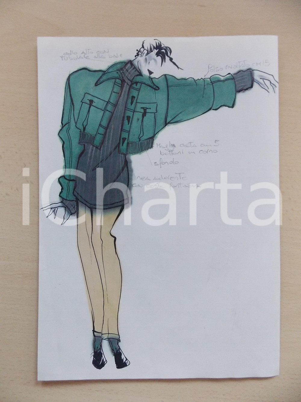 1980 ca MODA DONNA INVERNO Completo giacca corta e pantalone aderente *Bozzetto