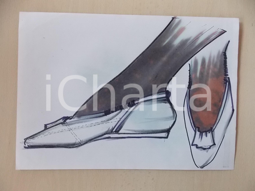 1980 ca MODA DONNA ESTATE CALZATURE Modello di scarpa bassa - Bozzetto 30x21