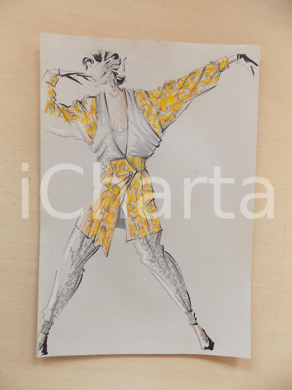 1980 ca MODA DONNA ESTATE Completo da sera con pantalone e gilet - Bozzetto 