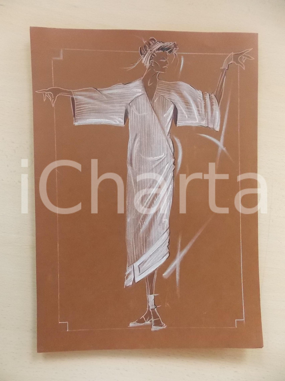 1980 ca MODA DONNA ESTATE Abito lungo modello vestaglia - Bozzetto 25x35 cm