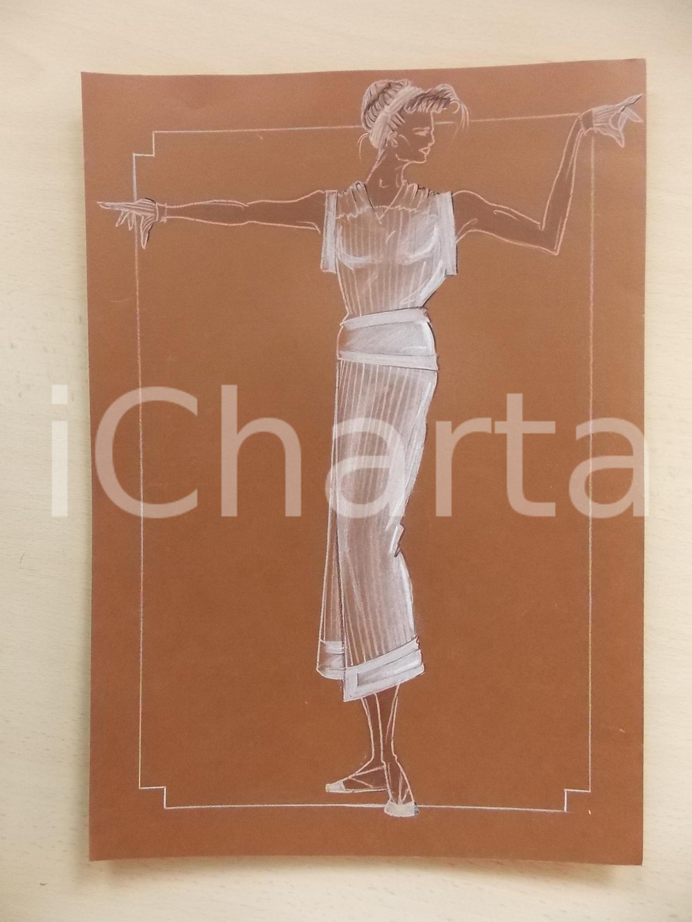 1980 ca MODA DONNA ESTATE Tuta lunga smanicata - Bozzetto 25x35 cm