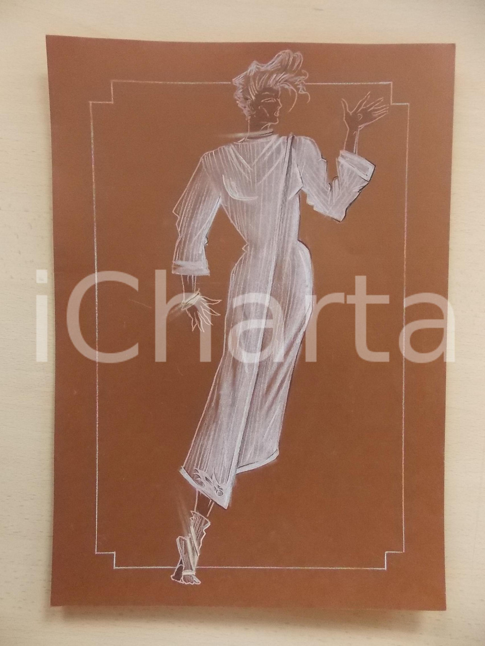 1980 ca MODA DONNA ESTATE Abito da sera lungo - Bozzetto 25x35 cm