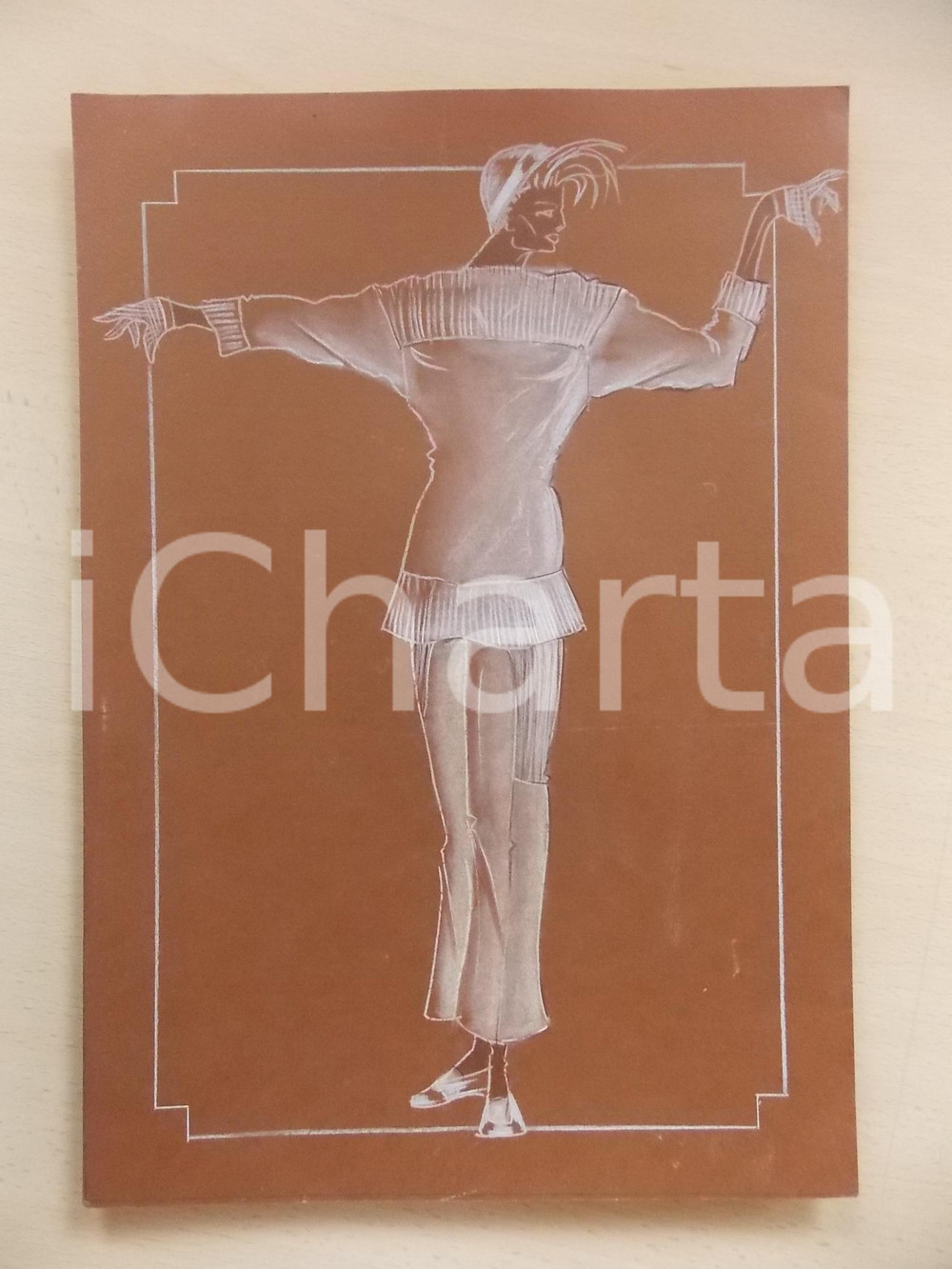 1980 ca MODA DONNA ESTATE Completo con maglia a bordo alto - Bozzetto 25x35 cm