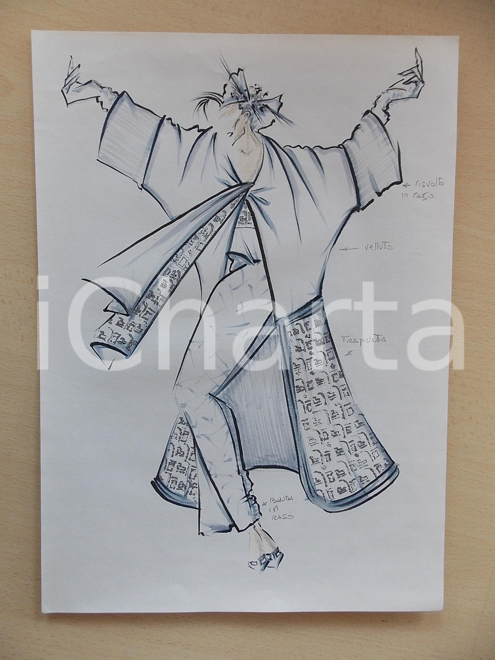 1980 ca MODA DONNA SPOSA INVERNO Abito con mantella in trapunta - Bozzetto 25x35