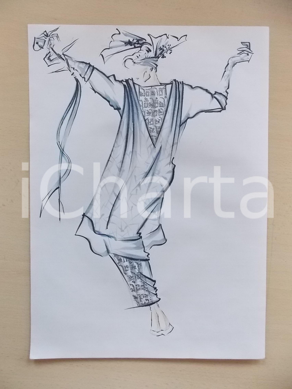 1980 ca MODA DONNA SPOSA INVERNO Abito con tunica smanicata - Bozzetto 25x35
